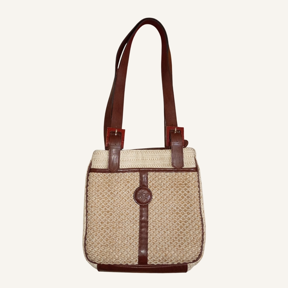 Vintage Woven Handbag Leather Strap And Trim